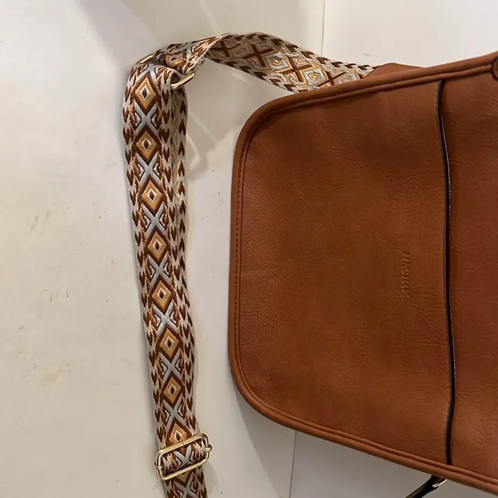 HKCLUF vegan leather crossbody with southwestern style woven strap